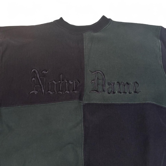 VTG 90s MV Sz XL Norte Dame Pro Weave Crew Neck Sweatshirt Patchwork USA Made - Picture 3 of 4